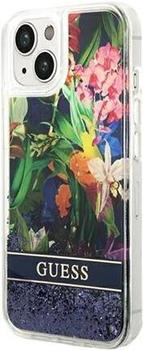 Guess Hard Cover Flower Liquid Glitter Blue, für iPhone 14, GUHCP14SLFLSB (GUHCP14SLFLSB)