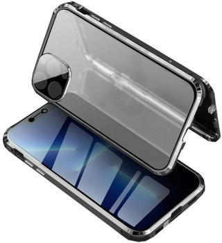 Wigento Für Apple iPhone 13 Pro Beidseitiger 360 Grad Magnet / Glas Privacy Mirror Case Hülle Handy Tasche Bumper Schwarz