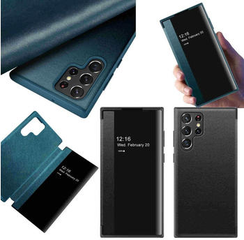 Wigento Für Samsung Galaxy S23 Ultra 5G View Mirror Smartcover Schwarz Schutzhülle Cover Etuis Tasche Hülle Neu Case Wake UP Funktion