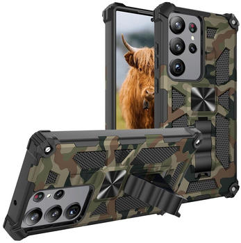 Wigento Für Samsung Galaxy S23 Ultra Camouflage Shockproof Armor Military TPU Schutz Tasche Hülle Cover Grün
