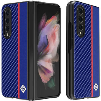 Wigento Für Samsung Galaxy Z Fold4 5G Carbon Kunststoff Handy Tasche Hülle Etuis Blau