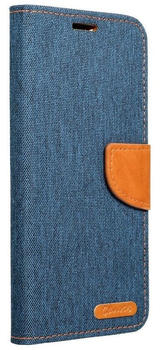 Cofi Elegante Buch-Tasche Hülle Fancy Canvas Book-Style Kartenfächer Wallet Schale für Samsung Galaxy S20 FE (G780F) Dunkelblau