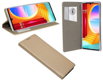 Cofi Buch Tasche Smart für LG VELVET Handy Hülle Etui Brieftasche Schutzhülle mit Standfunktion, Kartenfach Gold