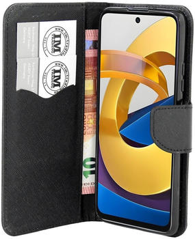 Cofi Buch Tasche Fancy für XIAOMI POCO M4 PRO 5G Handy Hülle Etui Schutzhülle mit Standfunktion, Kartenfach Schwarz