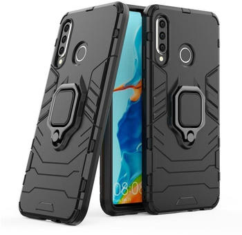 Cofi Ring Armor Kickstand Panzerhülle für Samsung Galaxy A03s Silikon Hard Case Hülle Tasche Panzerschale Panzer Schwarz