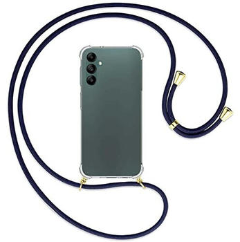 mtb Handykette kompatibel mit Samsung Galaxy A14 5G - dunkelblau/Gold - Smartphone Hülle zum Umhängen - Anti Shock Full TPU Case