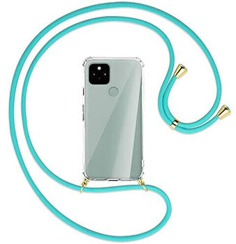 mtb Handykette kompatibel mit Google Pixel 5 (6.0'') - türkis/Gold - Smartphone Hülle zum Umhängen - Anti Shock Full TPU Case