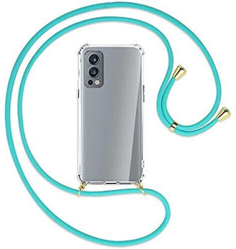 mtb Handykette kompatibel mit OnePlus Nord 2 5G (6.43'') - türkis/Gold - Smartphone Hülle zum Umhängen - Anti Shock Full TPU Case