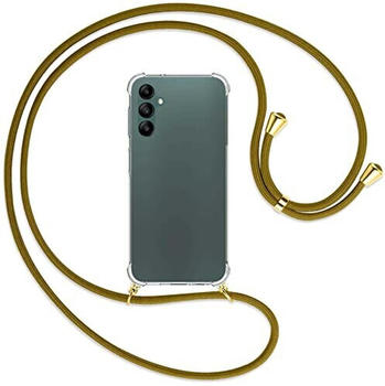 mtb Handykette kompatibel mit Samsung Galaxy A14 5G - Khaki/Gold - Smartphone Hülle zum Umhängen - Anti Shock Full TPU Case