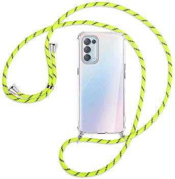 mtb Handykette kompatibel mit Oppo Find X3 Lite (6.43'') - Neon-Gelb gestreift - Smartphone Hülle zum Umhängen - Anti Shock Full TPU Case