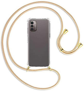 mtb Handykette kompatibel mit Nokia G11, Nokia G21 (6.5'') - Shiny Gold/Gold - Smartphone Hülle zum Umhängen - Anti Shock Full TPU Case