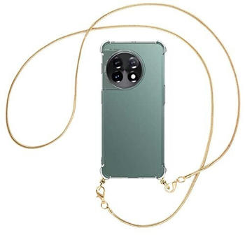 mtb Handykette kompatibel mit OnePlus 11 - Metallkette (Snake Gold) - Smartphone Hülle zum Umhängen - Anti Shock Full TPU Case
