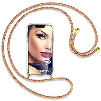 mtb Handykette kompatibel mit Sony Xperia 10 III (6.0'') - Rainbow/Gold - Smartphone Hülle zum Umhängen - Anti Shock Full TPU Case