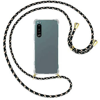 mtb Handykette kompatibel mit Sony Xperia 5 IV - Camouflage/Gold - Smartphone Hülle zum Umhängen - Anti Shock Full TPU Case