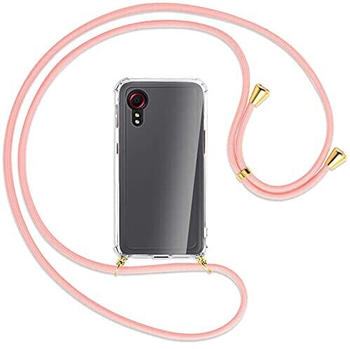 mtb Handykette kompatibel mit Samsung Galaxy Xcover 5 (SM-G525, 5.3'') - rosa/Gold - Smartphone Hülle zum Umhängen - Anti Shock Full TPU Case