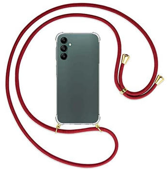 mtb Handykette kompatibel mit Samsung Galaxy A14 5G - dunkelrot/Gold - Smartphone Hülle zum Umhängen - Anti Shock Full TPU Case