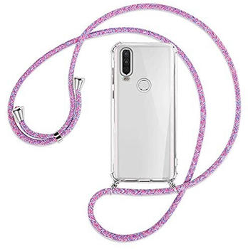 mtb Handykette kompatibel mit Motorola One Action (6.3'') - Purple Unicorn - Smartphone Hülle zum Umhängen - Anti Shock Full TPU Case