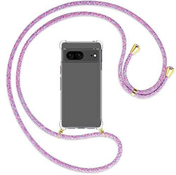 mtb Handykette kompatibel mit Google Pixel 7 - Purple Unicorn/Gold - Smartphone Hülle zum Umhängen - Anti Shock Full TPU Case