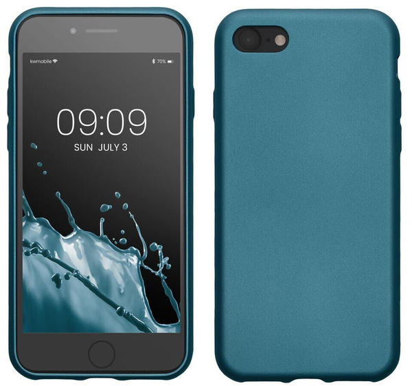 kwmobile Case kompatibel mit Apple iPhone SE (2022) / iPhone SE (2020) / iPhone 8 / iPhone 7 Hülle - Schutzhülle aus Silikon metallisch schimmernd - Handyhülle Metallic Karibikblau