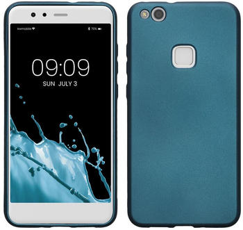 kwmobile Case kompatibel mit Huawei P10 Lite Hülle - Schutzhülle aus Silikon metallisch schimmernd - Handyhülle Metallic Karibikblau