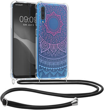 kwmobile Necklace Case kompatibel mit Samsung Galaxy A50 Hülle - Silikon Cover mit Handykette - Blau Pink Transparent Indische Sonne