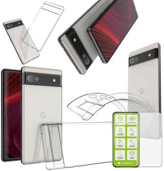 Wigento Für Google Pixel 6a Silikoncase TPU Transparent + 026 H9 Glas Handy Tasche Hülle Schutz Cover