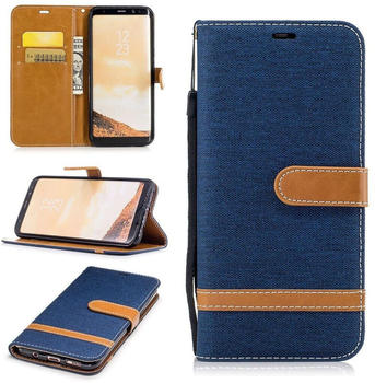 König Design Tasche für Samsung Galaxy S8+ PLus Jeans Cover Handy Schutz Hülle Case Dunkelblau
