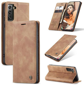 König Design Hülle kompatibel mit Samsung Galaxy S21 FE Kunstleder Handyhülle - Handy Case Braun