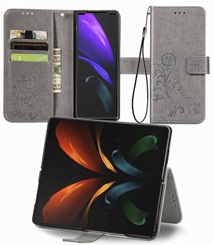 König Design Hülle kompatibel mit Samsung Galaxy Z Fold3 5G Kunstleder Handyhülle - Handy Case Grau