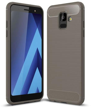 König Design für Samsung Galaxy A6 2018 Hülle Silikon Grau Carbon Optik Case TPU Handyhülle Bumper 211771