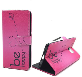König Design Handyhülle Tasche für Handy Samsung Galaxy S6 Edge Plus Be Happy Pink