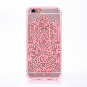 König Design Handy Hülle Mandala für Samsung Galaxy S6 Edge Design Case Schutzhülle Motiv Hand Fatima Cover Tasche Bumper Rosa