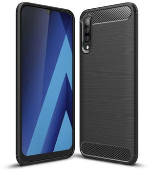 König Design für Samsung Galaxy A70 TPU Case Carbon Fiber Optik Brushed Schutz Hülle Schwarz