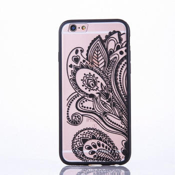 König Design Handy Hülle Mandala für Samsung Galaxy S6 Edge Design Case Schutzhülle Motiv Blüte Cover Tasche Bumper Schwarz