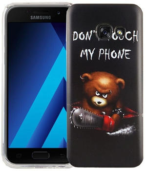 König Design Handy Hülle für Samsung Galaxy A3 2017 Cover Case Schutz Tasche Motiv Slim Silikon TPU Schriftzug Bär mit Kettensäge