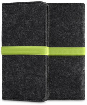 kwmobile Filz Tasche für Smartphones - mit Gummiband - Handy Filztasche Schutztasche in Dunkelgrau Neon Grün - 17,2 x 8 cm Innenmaße
