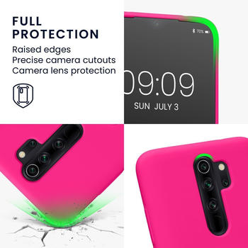 kwmobile Handyhülle kompatibel mit Xiaomi Redmi Note 8 Pro - Hülle mit Fingerhalter und Standfunktion - Silikon Case Handy Cover in Neon Pink