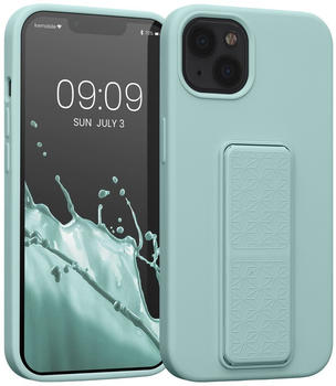 kwmobile Handyhülle kompatibel mit Apple iPhone 13 - Hülle mit Fingerhalter und Standfunktion - Silikon Case Handy Cover in Mintgrün
