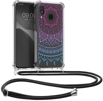 kwmobile Necklace Case kompatibel mit Samsung Galaxy A40 Hülle - Silikon Cover mit Handykette - Blau Pink Transparent Indische Sonne