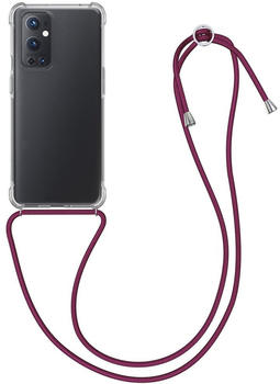 kwmobile Necklace Case kompatibel mit OnePlus 9 Pro Hülle - Silikon Cover mit Handykette - Band Handyhülle Dunkelrot Transparent