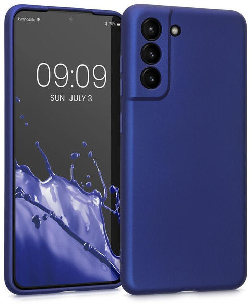 kwmobile Case kompatibel mit Samsung Galaxy S21 FE Hülle - Schutzhülle aus Silikon metallisch schimmernd - Handyhülle Metallic Blau