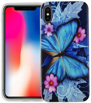 König Design Handy Hülle für Apple iPhone XS Cover Case Schutz Tasche Motiv Slim Silikon TPU Blauer Schmetterling