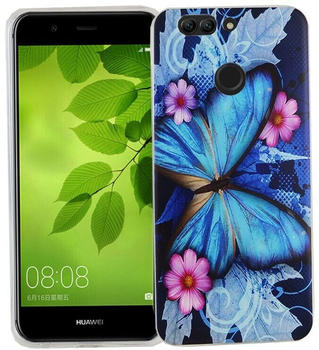 König Design Handy Hülle für Huawei Nova 2 Plus Cover Case Schutz Tasche Motiv Slim Silikon TPU Blauer Schmetterling