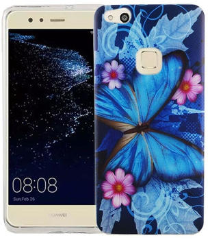 König Design Handy Hülle für Huawei P10 Lite Cover Case Schutz Tasche Motiv Slim Silikon TPU Blauer Schmetterling