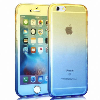 König Design Crystal Case Hülle für Apple iPhone 8 Plus Gelb Blau Rahmen Full Body