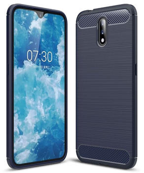 König Design Schutzhülle Handyhülle für Nokia 2.3 Case Cover Carbon Optik Blau
