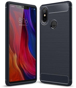 König Design Xiaomi Mi 8 SE Hülle Silikon Blau Carbon Optik Case TPU Handyhülle Bumper