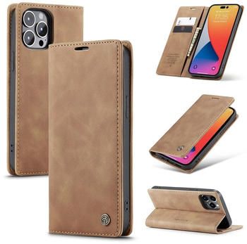 König Design Hülle kompatibel mit Apple iPhone 14 Pro Kunstleder Handyhülle - Handy Case Braun