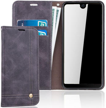 König Design Handy Hülle Schutz Tasche für Wiko View 2 Cover Wallet Etui Grau