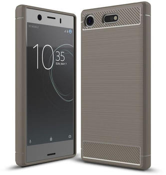König Design Sony Xperia XZ1 Mini TPU Case Carbon Fiber Optik Brushed Schutz Hülle Grau
